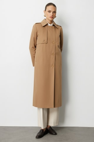 Mizalle Camel Apoletli Klasik Maxi Mac Trençkot CAMEL