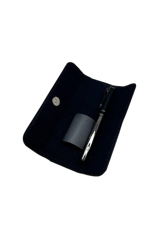 Siyah Füme Deri Kılıflı Tükenmez Roller İmze Kalemi 1209fm