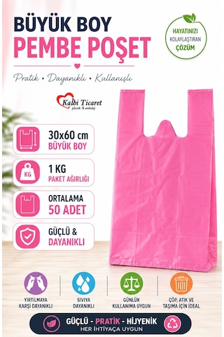 Kalın Pembe Poşet Büyük Boy Hışır Atlet Poşet 1 KG