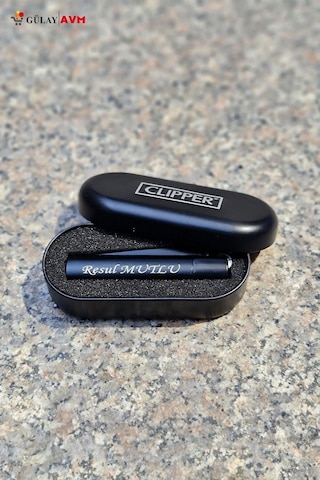 Stickeravm Kişiye Özel Kutulu Mat Siyah Clipper Çakmak Isme Özel Kaliteli Clipper Çakmak