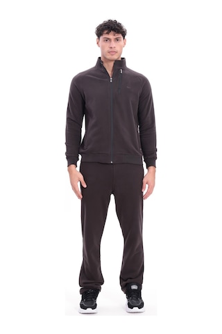Rowinger 3 İplik Kalın Dokulu Pilot Yaka Velör Şeritli Tam Fermuarlı Erkek Sweatshirt Brown