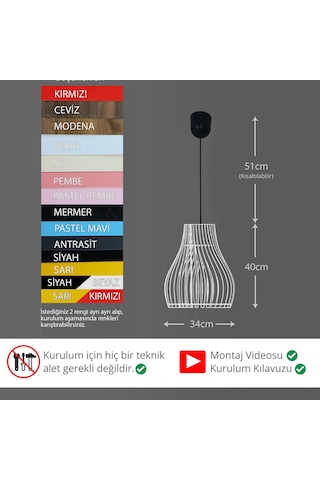 Vialux Modern Ahşap Rustik Avize Tekli Sarkıt Lamba Siyah - Beyaz Siyah - Beyaz