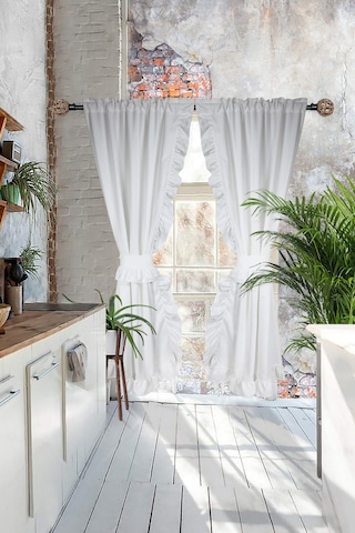 Poli Perde Çift Kanat Dikey Fırfırlı Beyaz