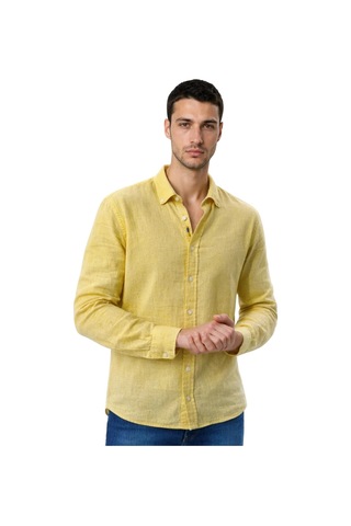 Arma Ar-ma Erkek Keten Gömlek Baskisiz Basic Düğme Kapamali Cepsiz Uzun Kollu Gömlek Dokuma Kumaş Regular Fit %60 Pamuk %40 Keten Y31485118002 Sarı-s1