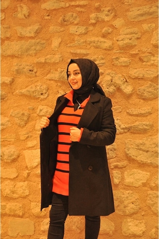 Kruvaze Kaşe Kaban Siyah