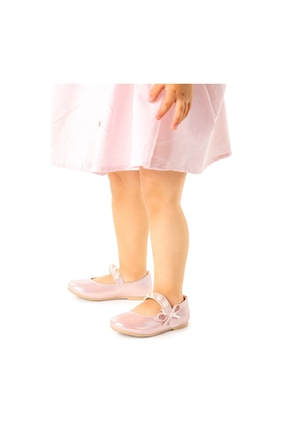 Kiko Kids İncili Günlük Cırtlı Kız Çocuk Babet Ayakkabı 253-Pudra 001