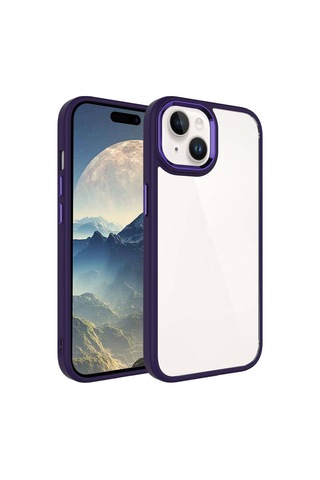 Apple Uyumlu iPhone 15 Plus Kılıf Zore Krom Kapak Derin Mor