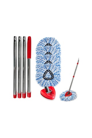 Konesam Ev Temizliği İçin Elden Temizlemeyen Üçgen Döner Mop Parçaları Seti: 2 Mop Başkanı + 4 Bölümlü Birleştirilebilir Bar Opp Çanta Paketi