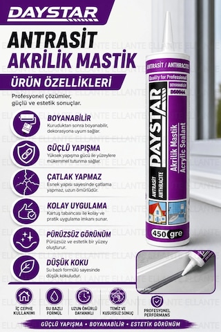 Daystar Antrasit Akrilik Mastik 450 Gr Boyanabilir Çatlak Ve Boşluk Dolgu Malzemesi Güçlü Yapışma Çok Renkli