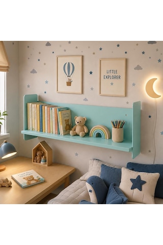 Mavi Metal Duvar Rafı - Masa Üstü Kitaplık Ve Çok Amaçlı Ofis Düzenleyici 21x70 Cm Çok Renkli