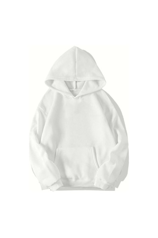 Brz Collection Oversize Unisex Basic Hoodie-beyaz Beyaz