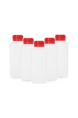 Borox Plastik Kare Kırmızı Kilit Kapaklı Numune Şişe 5 x 1 L