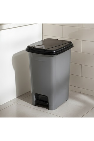 Porsima 0131 Pedallı Metalize Banyo Mutfak Çöp Kovası Siyah Kapaklı Slim Pedallı Çöp Kovası 25 Litre Siyah
