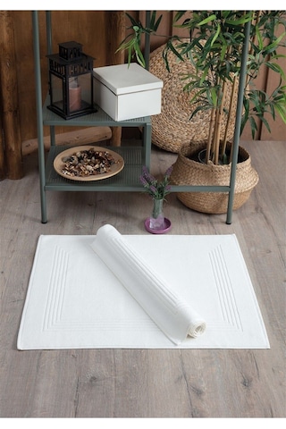 2'li Ayak Havlusu Seti-çerçeveli & %100 Pamuk Havlu Takımı Ekru