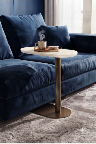 Vista Krem Renk Üst Tabla , Cappicino Renk Metal Ayaklı 3'lü Zigon Sehpa Seti Salon /koltuk Altı Sehpa Yan Sehpa - C Sehba Modern Sehba