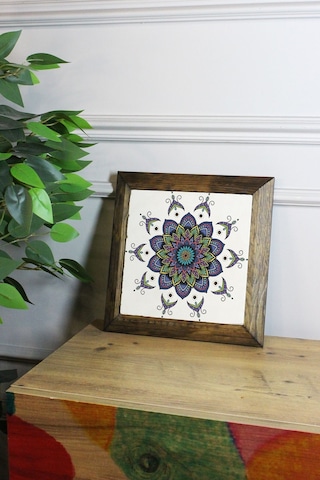 Artavessa Masif Ahşap Çerçeveli Taş Tablo Pano 16 x 16 cm - Mandala 3