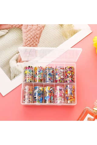 10lu Tırnak Süsleme Folyosu Çizgi Karakter Dizayn Nail Art Transfer Folyo