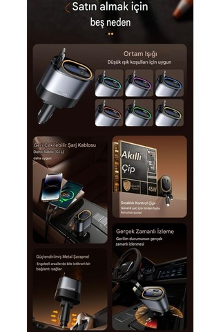 Essager 45w 4'ü 1'arada Geri Çekilebilir Kablo Type-c+iphone+usb