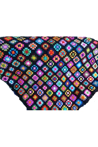 El Örgüsü Etnik Otantik Motifli Siyah Koltuk Şalı 100 Cm X 100 Cm Siyah - Çok Renkli