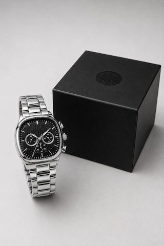 Erkek Gümüş Renk Metal Kordon Analog Kol Saati Siyah Kadran Takvim Göstergeli - Gümüş Çok Renkli 96587900