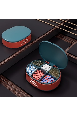 Luno Kapaklı 6 Bölmeli Taşınabilir İlaç Kutusu Lacivert