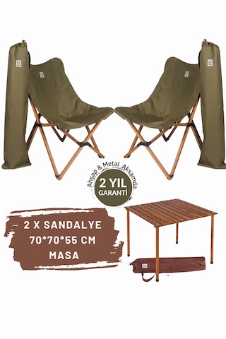 Bag The Joy Ahşap Masa Sandalye Seti Kahverengi-haki- 70 70 55cm