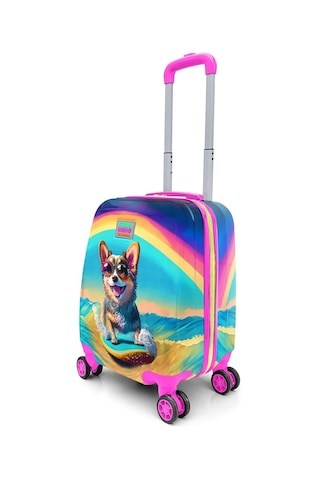 Coral High Sörf Yapan Köpek Desenli Kız Çocuk Seyahat Tatil Valizi Çok Renkli
