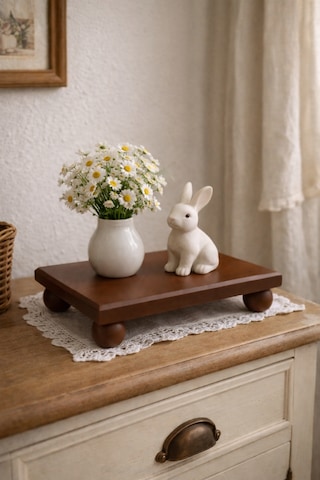 Sıcak Kahve 17x25 Cm Top Ayaklı Ahşap Sunumluk, Dekoratif Stant, Baharat Stant Çam Ve Kayın Masif Kahverengi