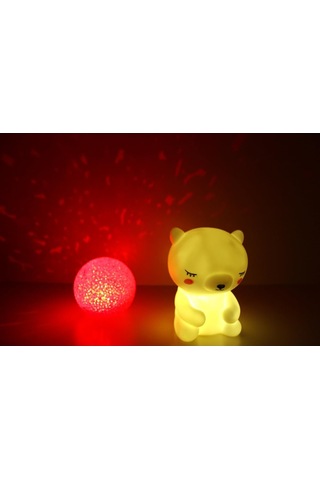 Işık Kasabası 138 Sarı Ayıcık Ve Yansımalı Kızıl Küre Sevimli Ayıcık Damla Silikon Top Led Gece Lambası Sarı