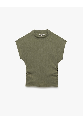 Koton Slim Fit Dokulu Dik Yaka Kolsuz Tişört Haki 5sak50155ek Haki
