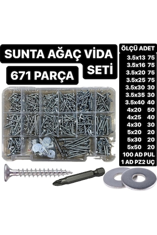 671 Adet Sunta Ağaç Vidası Pul Ve Uç Seti