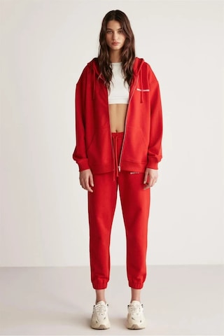 Ametıs Kadın Oversize Organik Pamuklu Metal Fermuarlı Kapüşonlu Kırmızı Sweatshirt