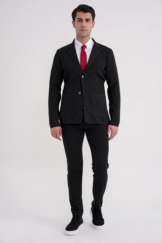Comfort Fit Ceket Yaka Torba Cep Düğmeli Siyah Yünlü Triko Ceket 04 Siyah