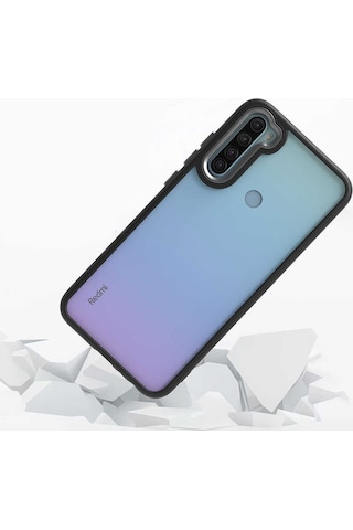 Noktaks - Redmi Note 8 Uyumlu Kılıf Koruyucu Arkası Şeffaf Renkli Kenarlı Flora Kapak - Lila - T23437