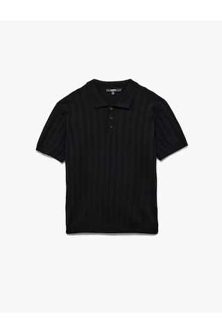 Koton Viskon Polo Yaka Kısa Kollu Triko Kazak Siyah 5sam70008ht Siyah