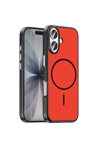 Apple iPhone Uyumlu 16 Kılıf M-safe Şarj Özellikli Zore Lora Pc Kapak - Kırmızı-gri