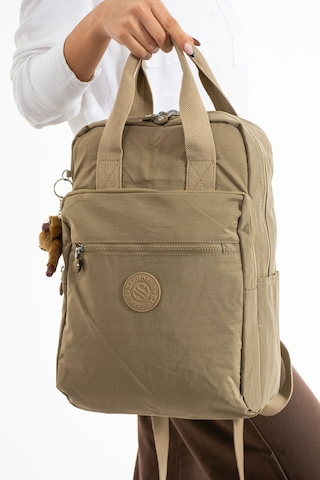 Sanmorris Unisex Suya Dayanıklı Krinkıl Kumaş Çok Gözlü Büyük Boy Renkli Laptop Okul Ve Sırt Çantası Bej 3014 Bej