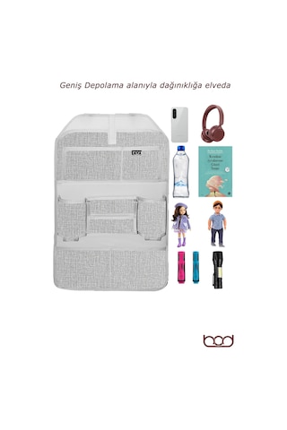 Bod Lux Linen Serisi Keten Koltuk Arkası Düzenleyici Araç İçi Organizer Gri