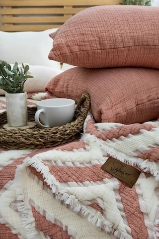 Eco Lounge Müslin Yatak Örtüsü Seti Çift Kişilik Sonia Kiremit Çok Renkli