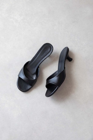 Wolk Shoes Denis Kadın Topuklu Kırışık Deri Sandalet Siyah