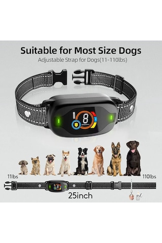 Teltree Köpek Havlama Engelleme Cihazı: Renkli Ekran, Ip67 Su Geçirmez, 3 Mod Ses-titreşim-şok , Akıllı Tanı, Şarjlı, Hassasiyet Ayarı - Siyah