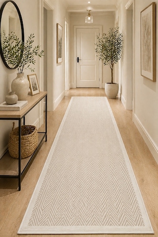 Mariesse Home Kolay Temizlenen Yıkanabilir Bordürlü Sisal Halı Hasır Dokulu Salon Yatak Odası Mutfak Oturma Odası Antre Koridor Halısı Krem
