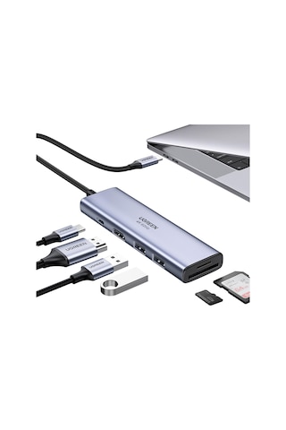 Ugreen 60384 Type-C to 4K 60 Hz HDMI SD TF Karf Okuyucu 3 Portlu USB Hub Çoklayıcı Adaptör