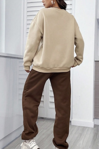 Modagen Unisex Kahverengi Bej Bisiklet Yaka California Baskılı Alt-üst Eşofman Takımı Kahve-bej