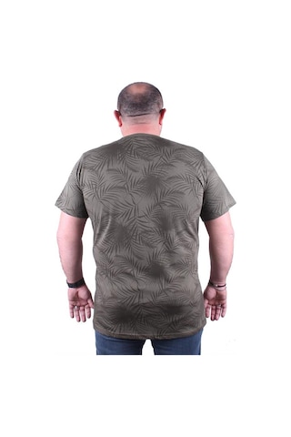 Starbattal Büyük Beden Sıfır Yaka Tişört Palm Leaf 23148 Hakı-Hakı Çok Renkli