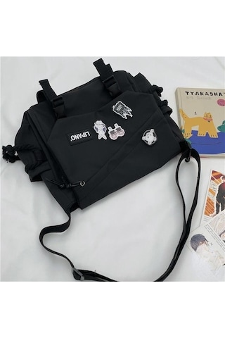 Novahub Siyah Naylon Küçük Omuz Çantası Büyük Kapasiteli Crossbody Çanta Genç Messenger Çanta Öğrenci Okul Çantaları İçin Siyah
