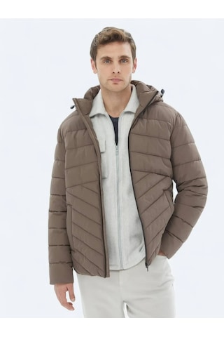 Kip Bej Regular Fit Kapüşonlu Casual Dokuma Mont Bej