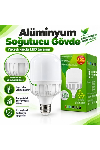 Alüminyum Soğutuculu Led Ampul E27 6500k Güçlü Beyaz Işık 48w 1