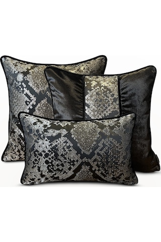 "silver" Kırlent Kılıfı Seti Siyah - Gümüş