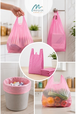 Kalın Pembe Poşet 30x60 Cm Büyük Boy 1 Kg Hışır Atlet Poşet Market Manav Poşeti Çöp Poşeti